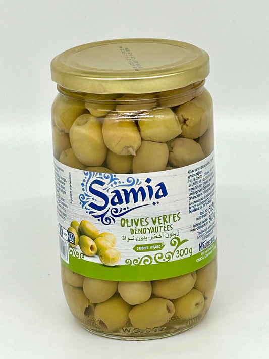 Olives vertes dénoyautées en bouteille